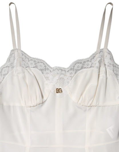 Dolce &amp; Gabbana – Nachthemd aus Seide mit DG-Logo in Weiß
