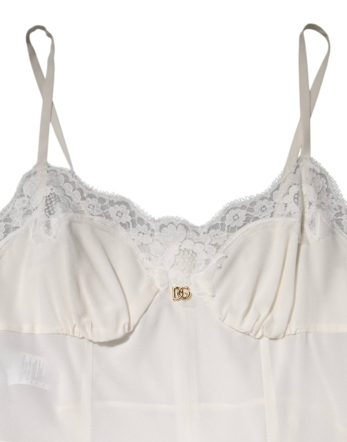 Dolce &amp; Gabbana – Nachtwäsche aus Seide mit weißem Spitzen- und goldenem DG-Logo