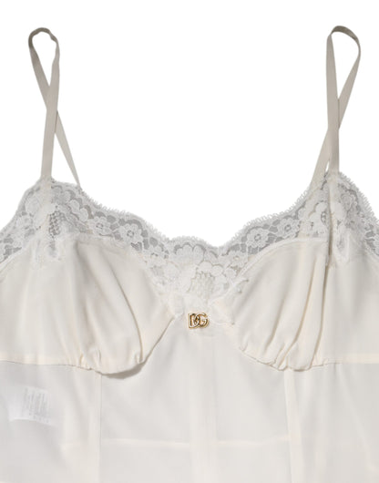 Dolce &amp; Gabbana – Nachtwäsche aus Seide mit weißem Spitzen- und goldenem DG-Logo