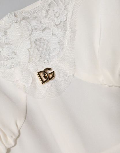 Dolce &amp; Gabbana – Nachtwäsche aus Seide mit weißem Spitzen- und goldenem DG-Logo