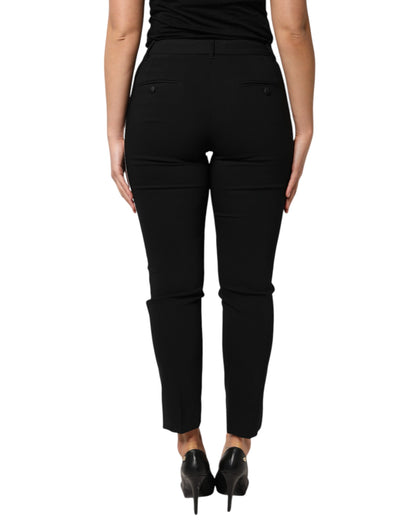 Dolce &amp; Gabbana – Schwarze, hoch taillierte Karottenhose aus Wolle