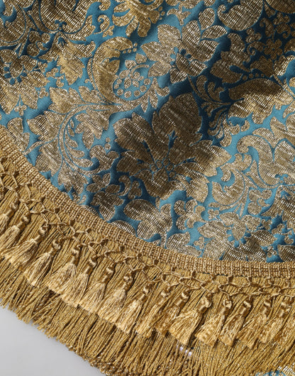 Dolce &amp; Gabbana – Blauer Minirock aus geblümtem Jacquard mit Quasten