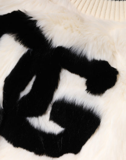 سويت شيرت دولتشي آند غابانا أبيض قصير من الفرو الصناعي DG