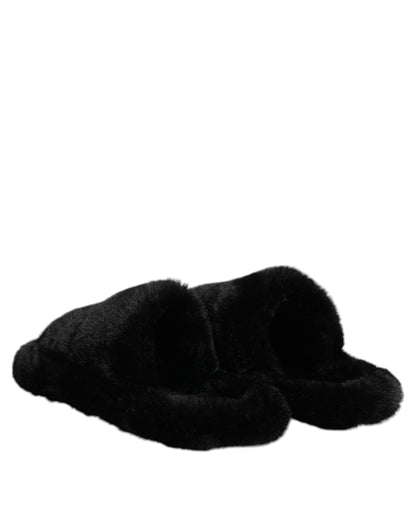 Dolce &amp; Gabbana – Schwarze Slipper aus Polyester-Samt
