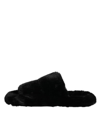 Dolce &amp; Gabbana – Schwarze Slipper aus Polyester-Samt