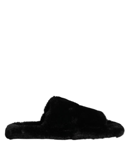 Dolce &amp; Gabbana – Schwarze Slipper aus Polyester-Samt
