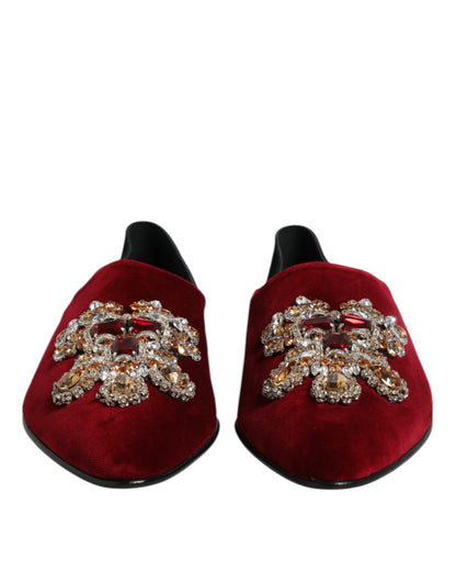 Dolce &amp; Gabbana – Slipper aus schwarzem und rotem Samt mit Verzierung