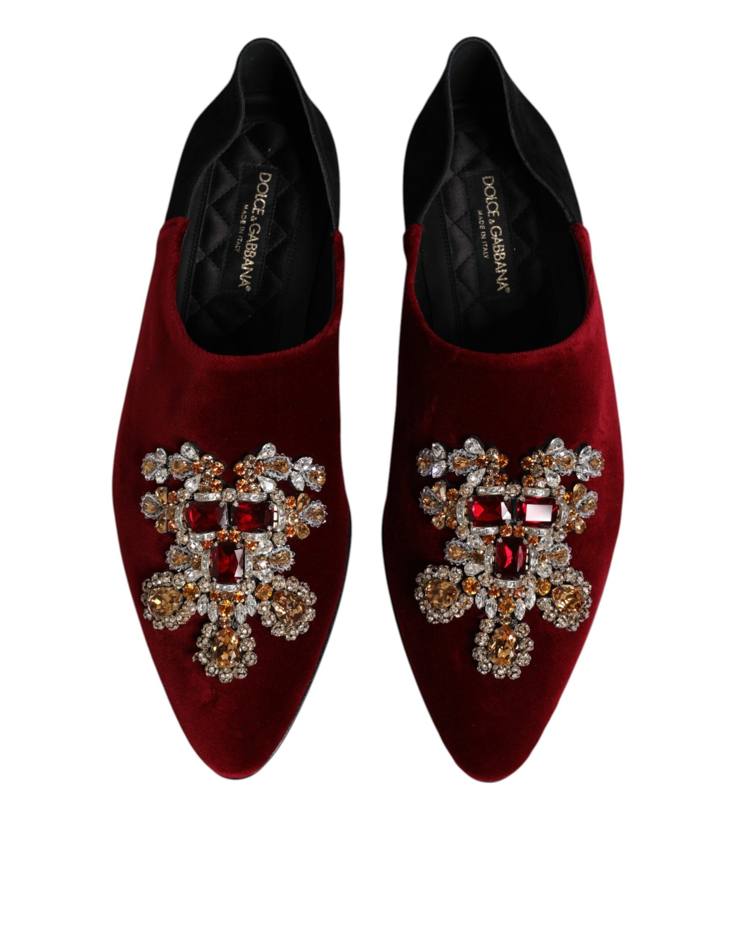 Dolce &amp; Gabbana – Slipper aus schwarzem und rotem Samt mit Verzierung