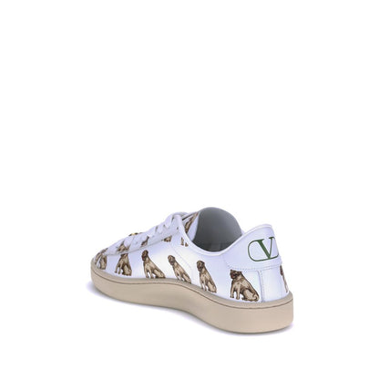 Valentino Garavani Weiße Kalbsleder-Sneaker Bos Taurus mit niedrigem Schaft