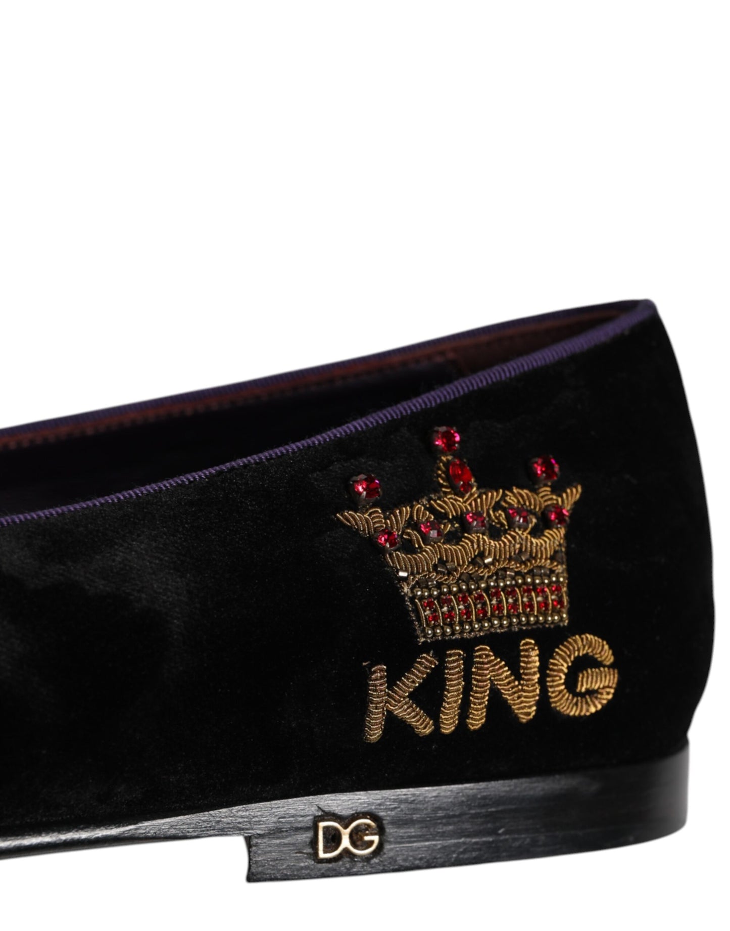 Dolce &amp; Gabbana – Schwarze Slipper mit DG-Kronenstickerei