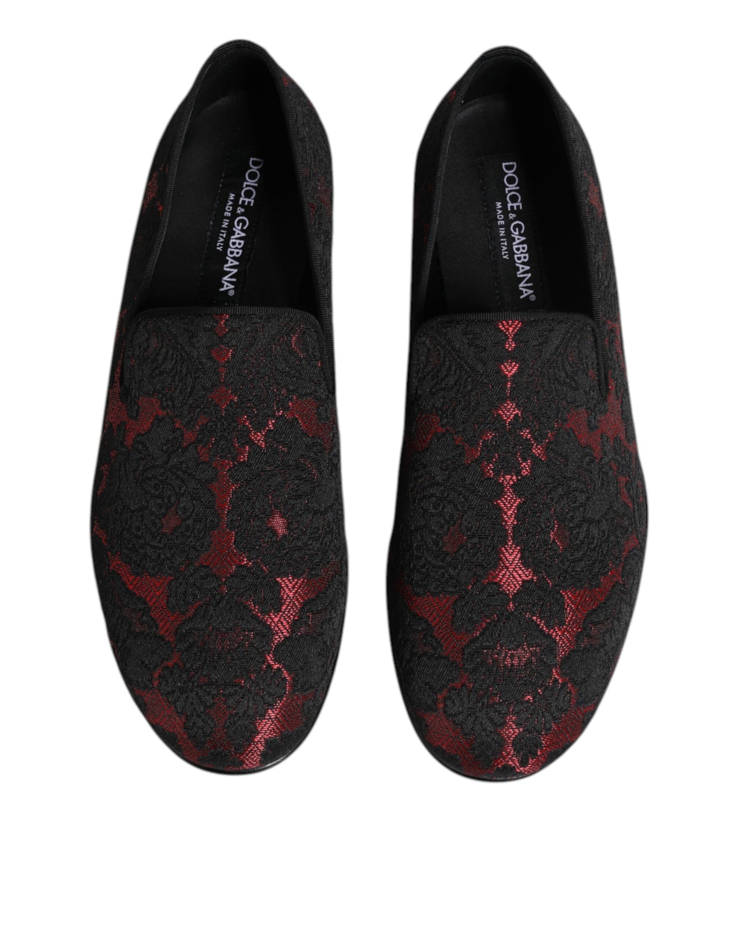 Dolce &amp; Gabbana Rot Schwarz Jacquard Slip On Herren Loafer Schuhe