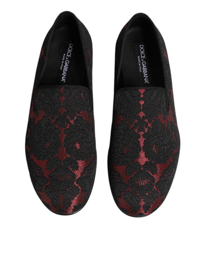 Dolce &amp; Gabbana Rot Schwarz Jacquard Slip On Herren Loafer Schuhe