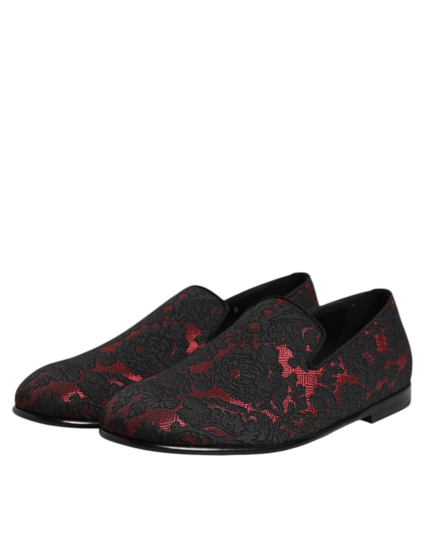 Dolce &amp; Gabbana Rot Schwarz Jacquard Slip On Herren Loafer Schuhe