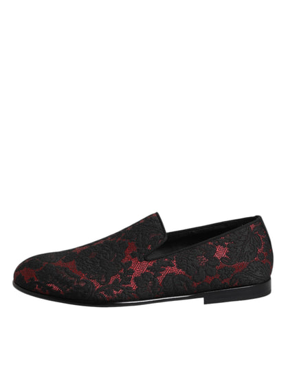 Dolce &amp; Gabbana Rot Schwarz Jacquard Slip On Herren Loafer Schuhe