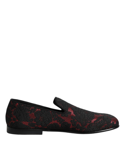 Dolce &amp; Gabbana Rot Schwarz Jacquard Slip On Herren Loafer Schuhe