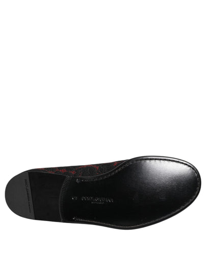 Dolce &amp; Gabbana Rot Schwarz Jacquard Slip On Herren Loafer Schuhe