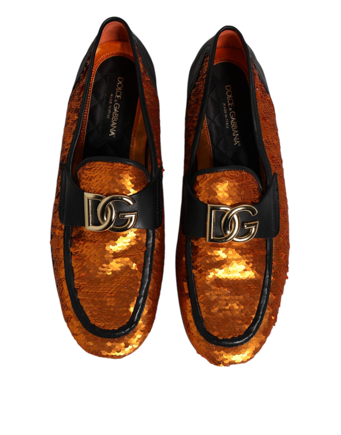 Dolce &amp; Gabbana Orange Pailletten verzierte Herren Loafer Schuhe