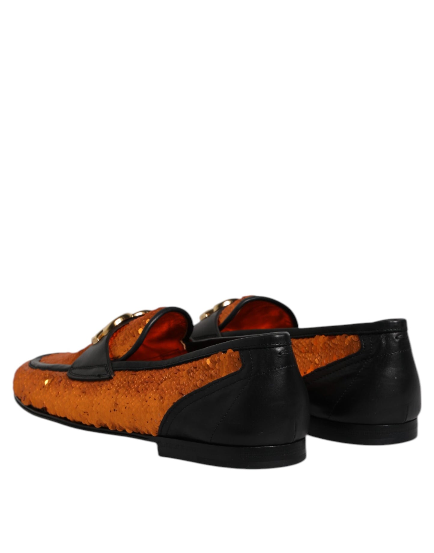 Dolce &amp; Gabbana Orange Pailletten verzierte Herren Loafer Schuhe
