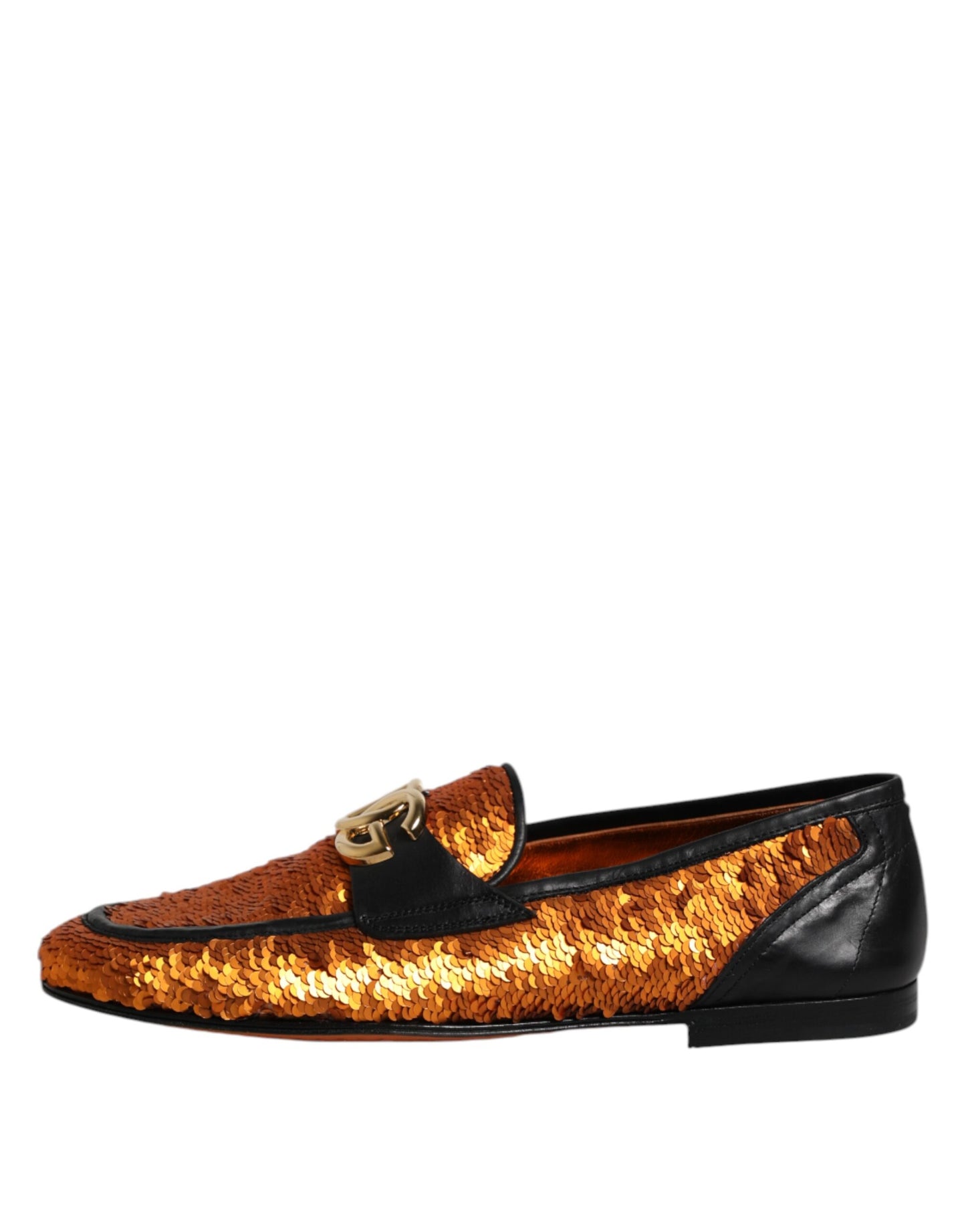 Dolce &amp; Gabbana Orange Pailletten verzierte Herren Loafer Schuhe