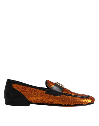 Dolce &amp; Gabbana Orange Pailletten verzierte Herren Loafer Schuhe