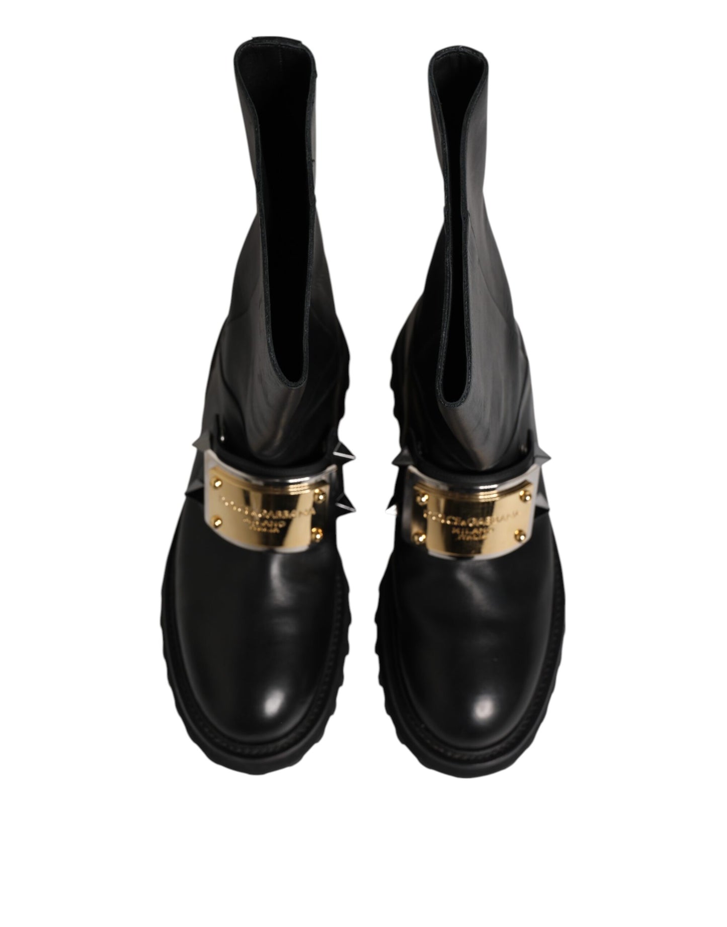 Dolce &amp; Gabbana – Hohe Stiefel aus schwarzem Leder mit DG-Logo