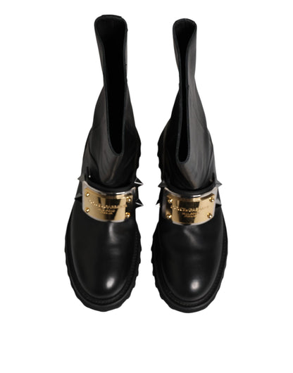 Dolce &amp; Gabbana – Hohe Stiefel aus schwarzem Leder mit DG-Logo