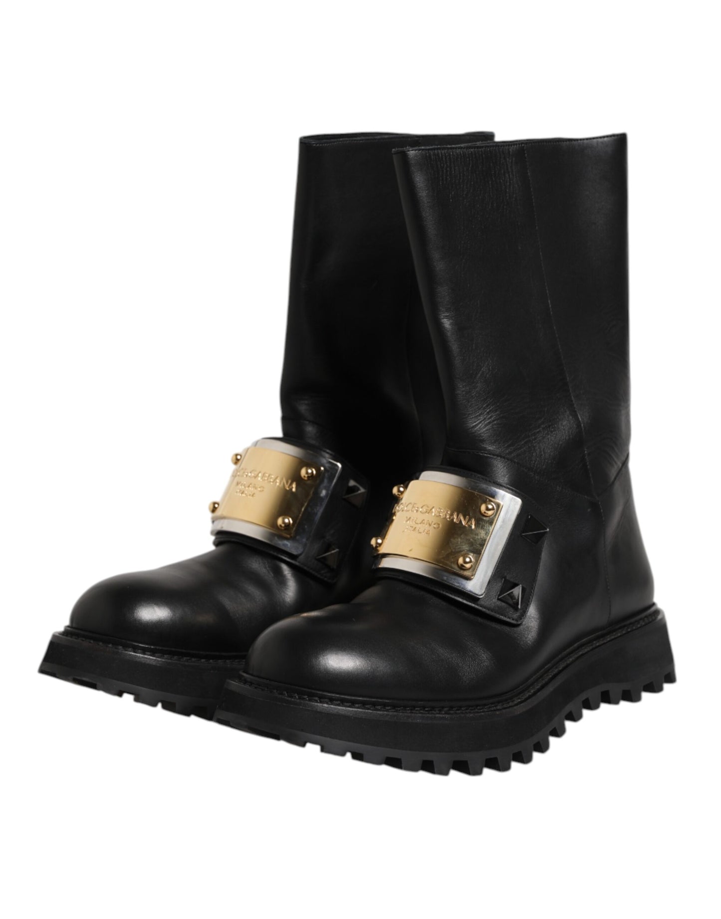 Dolce &amp; Gabbana – Hohe Stiefel aus schwarzem Leder mit DG-Logo