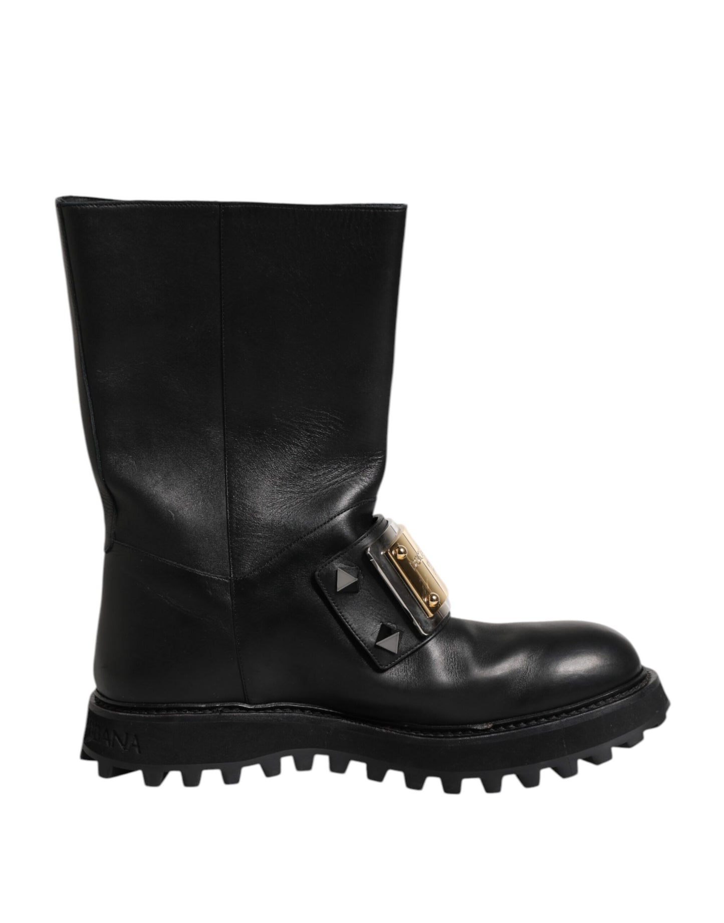 Dolce &amp; Gabbana – Hohe Stiefel aus schwarzem Leder mit DG-Logo