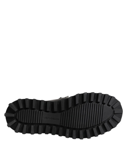 Dolce &amp; Gabbana – Hohe Stiefel aus schwarzem Leder mit DG-Logo