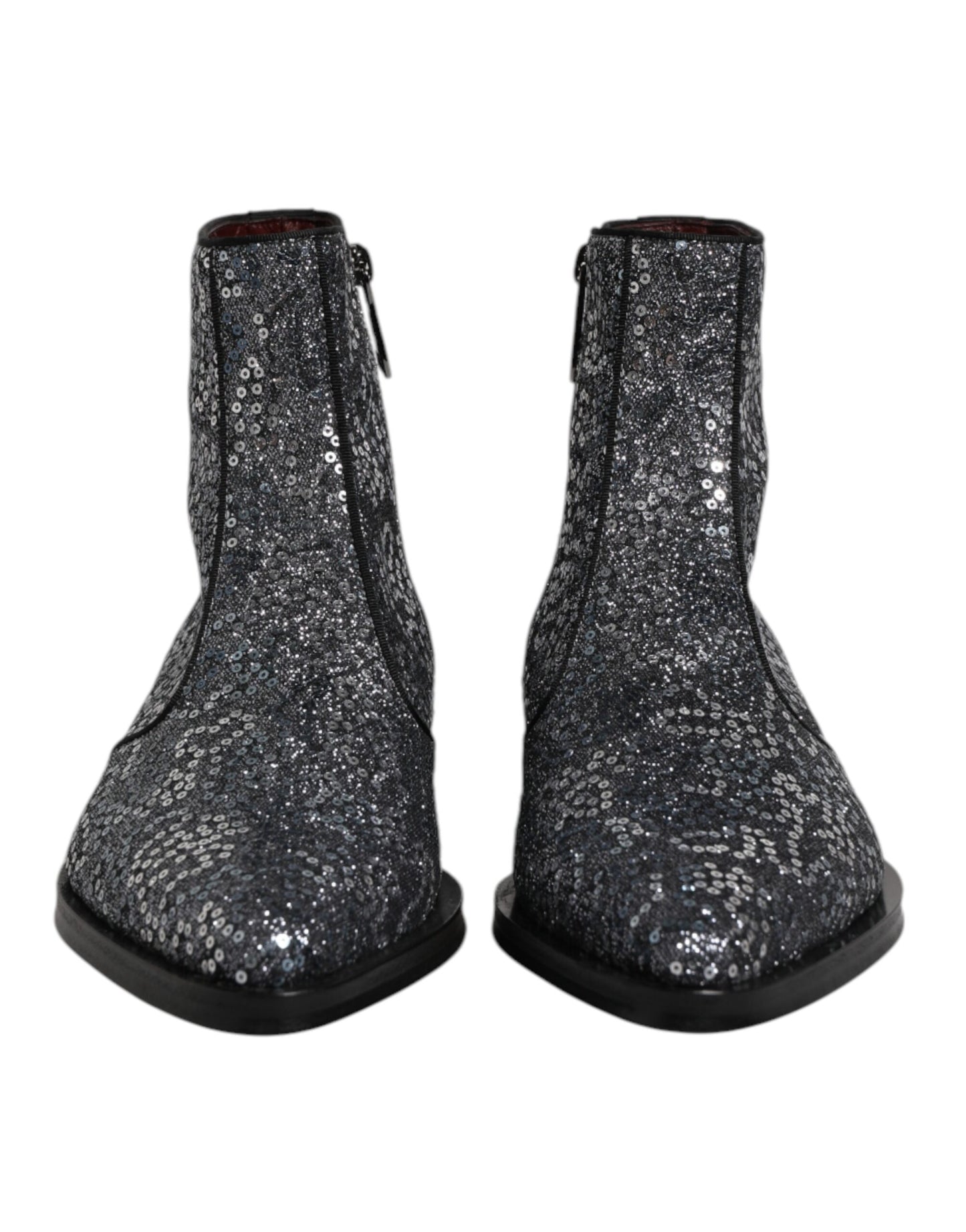 Dolce & Gabbana Dark Gray Cotton Sequined Chelsea Boots Shoes