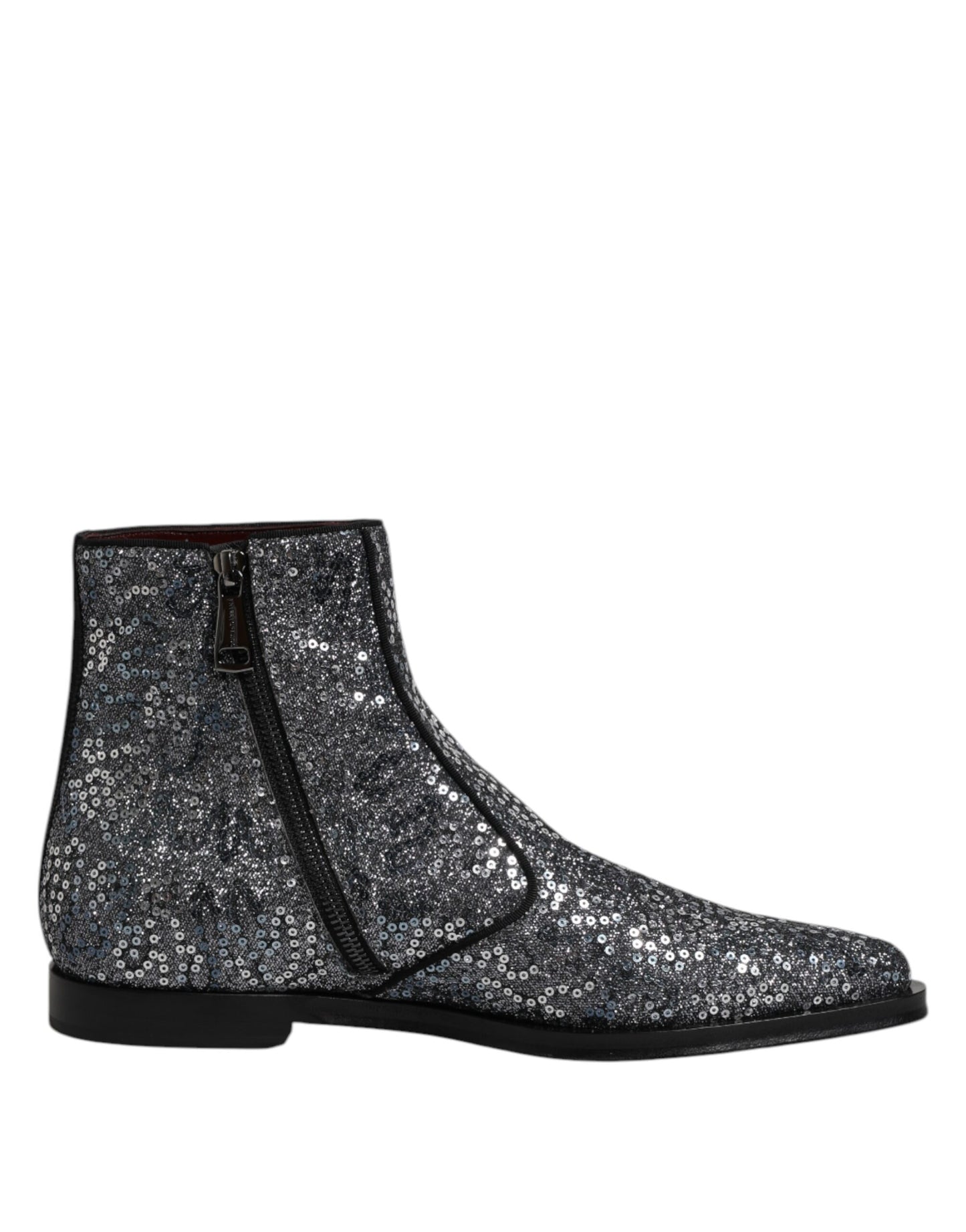 Dolce & Gabbana Dark Gray Cotton Sequined Chelsea Boots Shoes