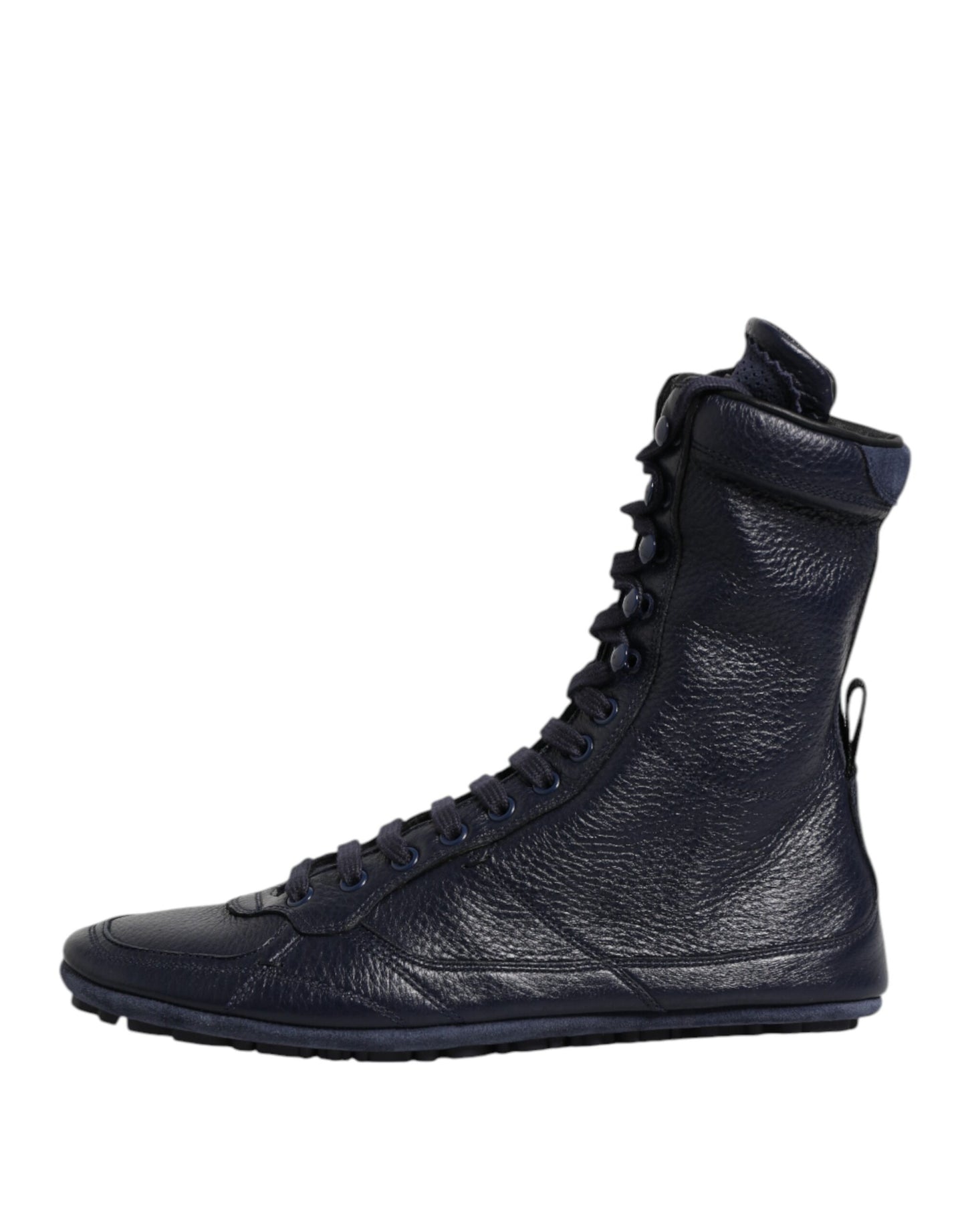Dolce &amp; Gabbana Dunkelblaue Leder KING High Top Sneakers Schuhe