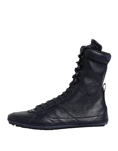 Dolce &amp; Gabbana Dunkelblaue Leder KING High Top Sneakers Schuhe