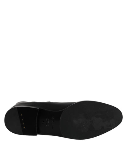 Dolce &amp; Gabbana Schwarze Leder-Flats Logo Kurze Stiefel Schuhe