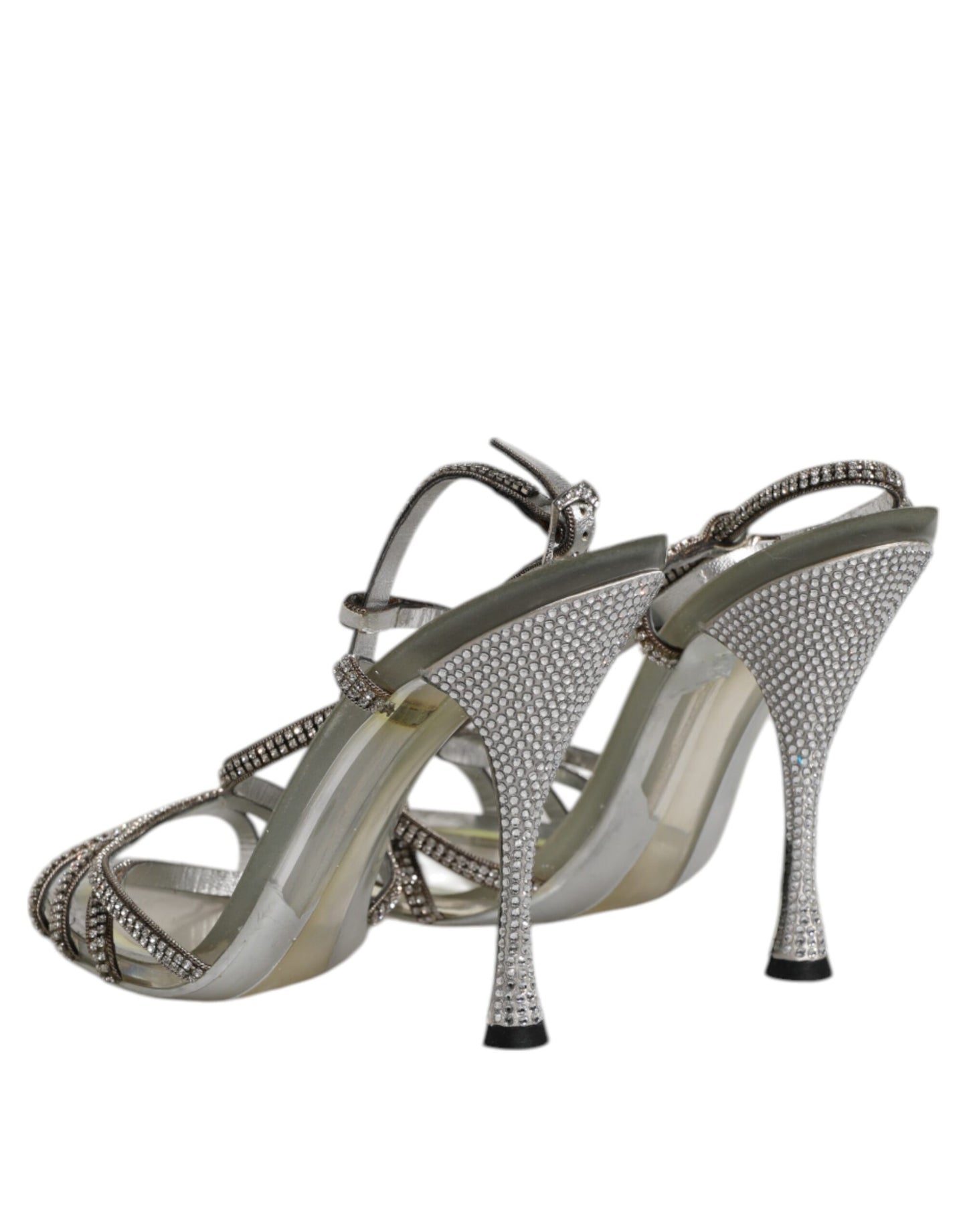 Dolce & Gabbana Silver Strass Ankle Strap Heels Sandals Shoes