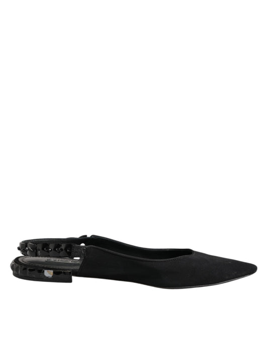 Dolce &amp; Gabbana – Schwarze Slingback-Schuhe aus Charmeuse mit Kristallen