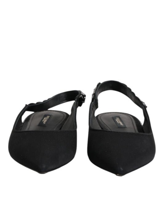 Dolce &amp; Gabbana – Schwarze Slingback-Schuhe aus Charmeuse mit Kristallen