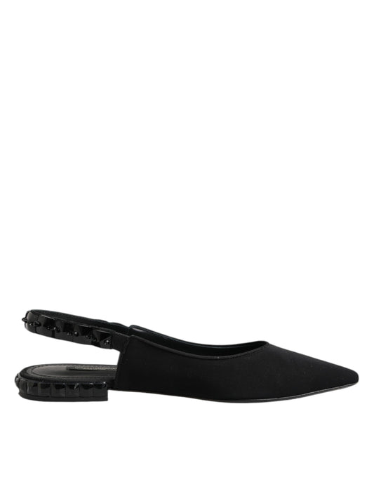 Dolce &amp; Gabbana – Schwarze Slingback-Schuhe aus Charmeuse mit Kristallen