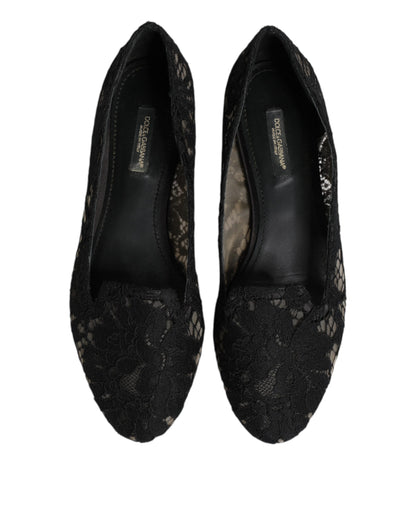 Dolce &amp; Gabbana – Schwarze Taormina-Schlupfschuhe mit Spitze