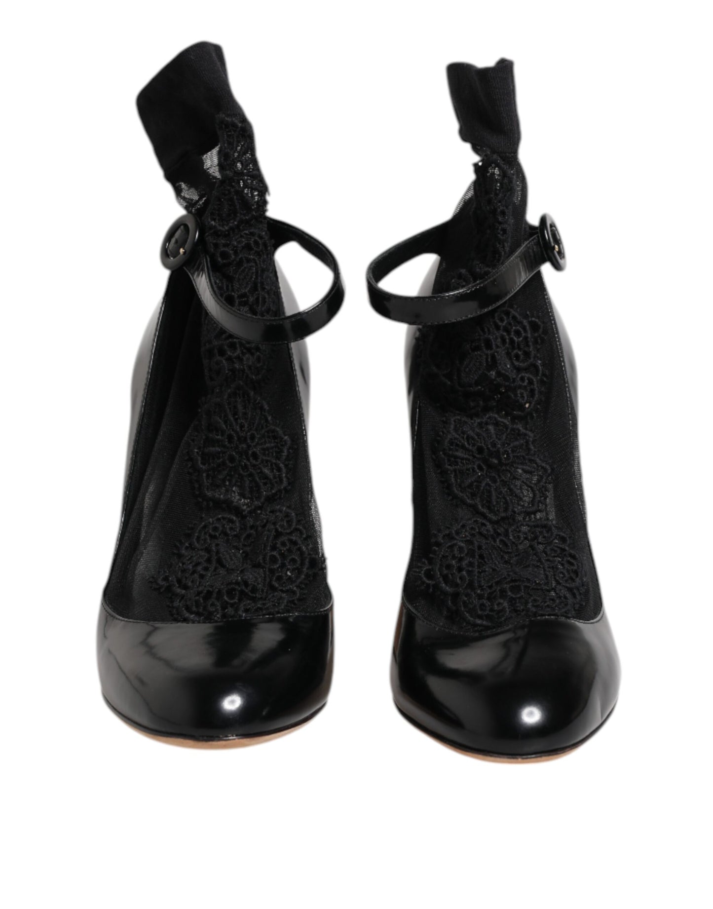 Dolce &amp; Gabbana Schwarze Leder-Spitzensocken Heels Pumps Schuhe