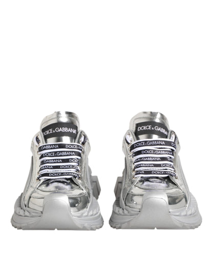 Dolce &amp; Gabbana Super Queen Sneakers aus silbernem Leder