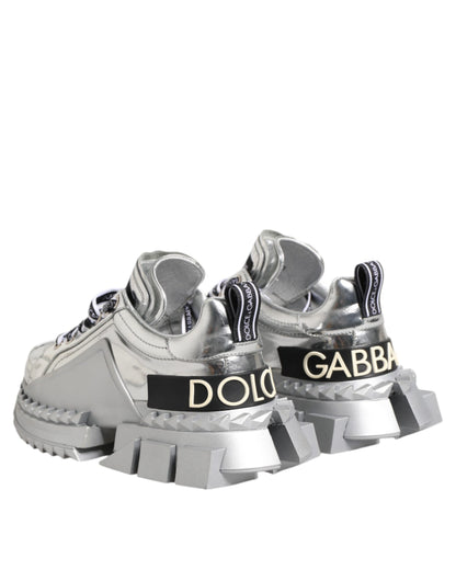 Dolce &amp; Gabbana Super Queen Sneakers aus silbernem Leder