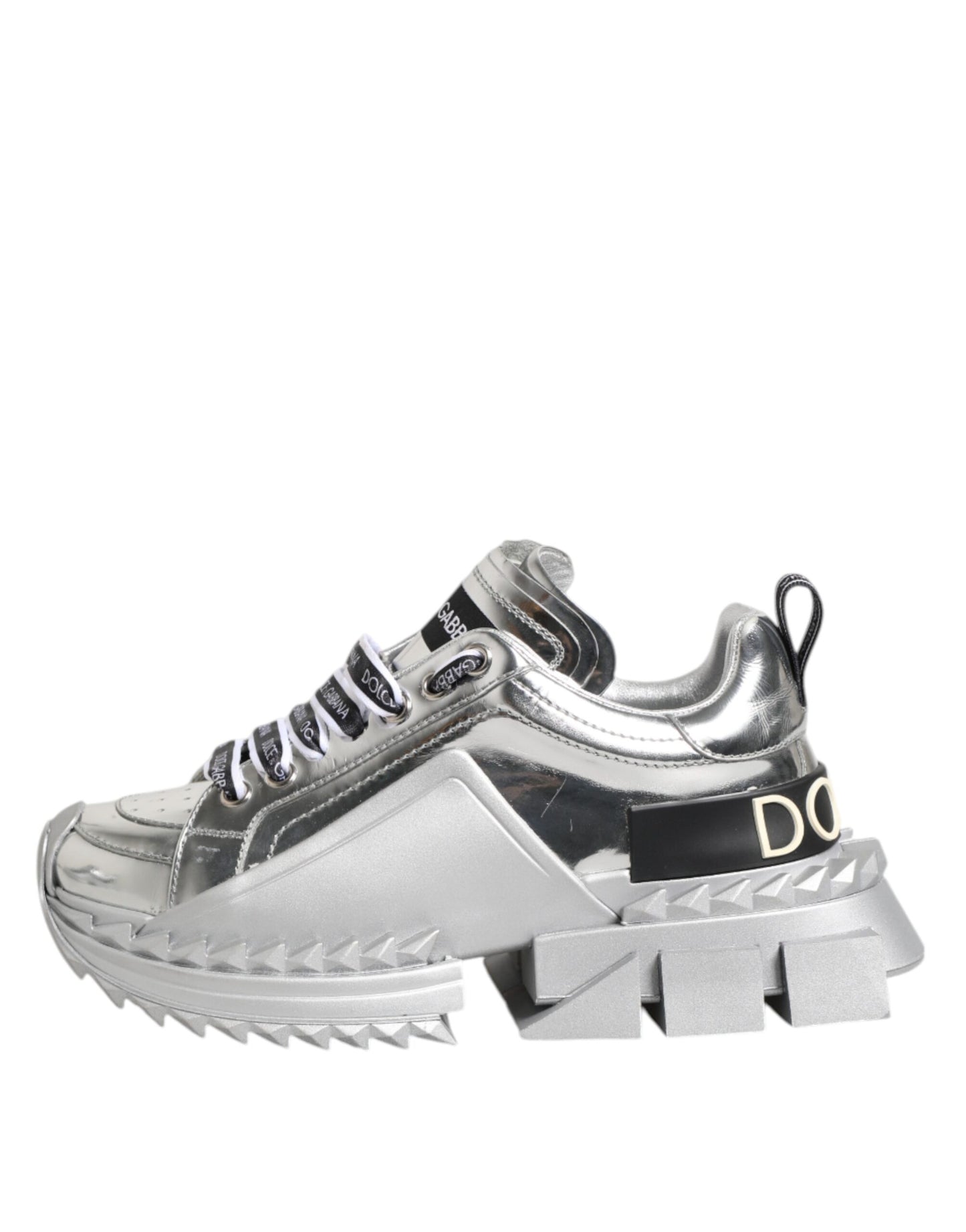Dolce &amp; Gabbana Super Queen Sneakers aus silbernem Leder