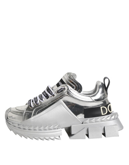 Dolce &amp; Gabbana Super Queen Sneakers aus silbernem Leder