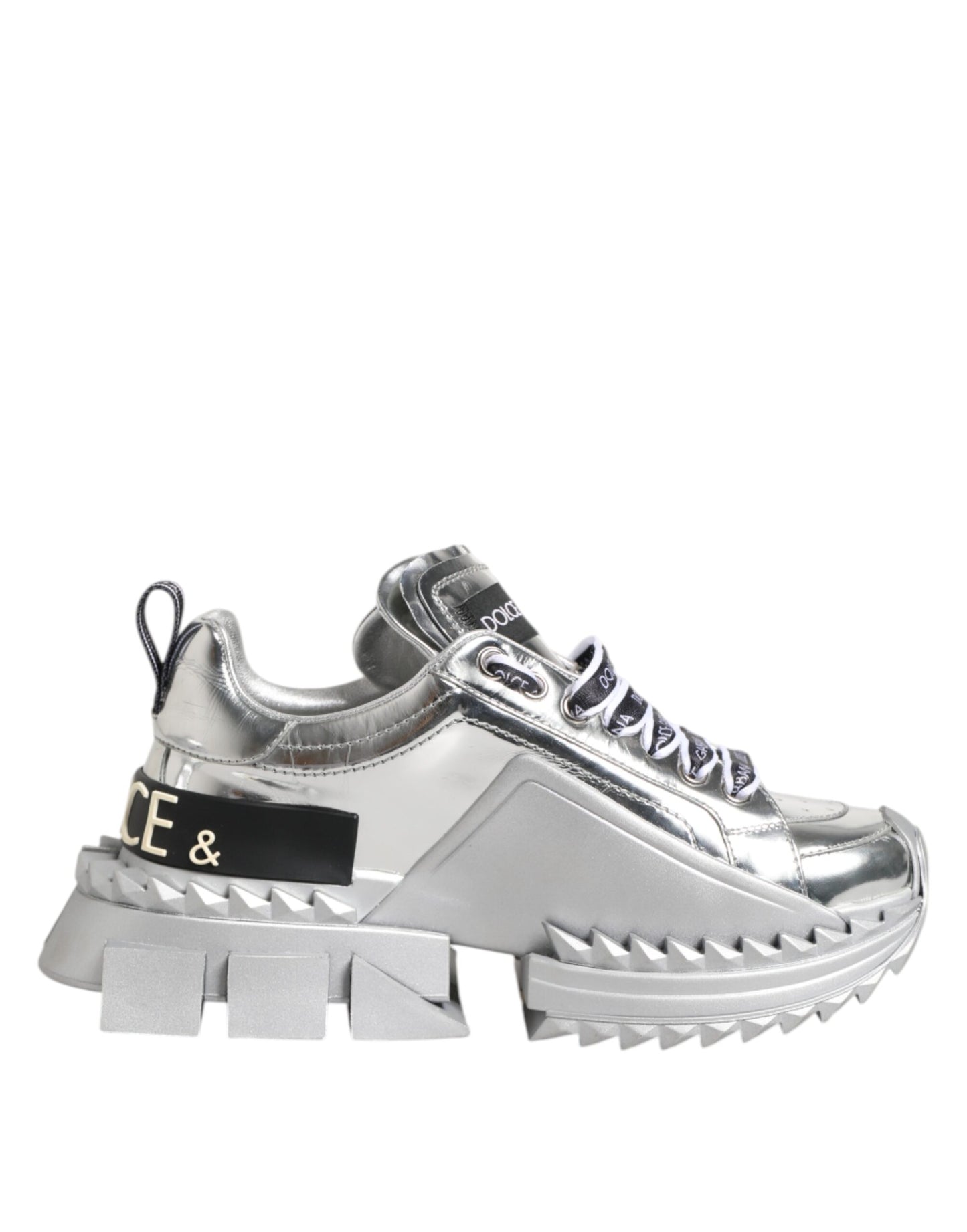 Dolce &amp; Gabbana Super Queen Sneakers aus silbernem Leder