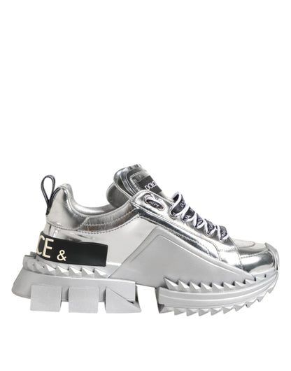 Dolce &amp; Gabbana Super Queen Sneakers aus silbernem Leder