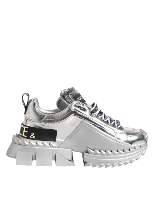 Dolce &amp; Gabbana Super Queen Sneakers aus silbernem Leder