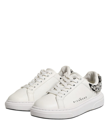 John Richmond White Rhinestone Embellished Sneakers Shoes