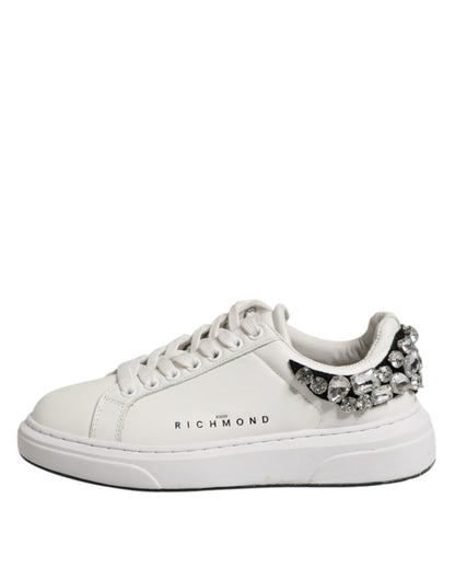 John Richmond White Rhinestone Embellished Sneakers Shoes