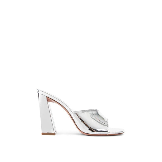 Amina Muaddi Silver Calfskin Mules